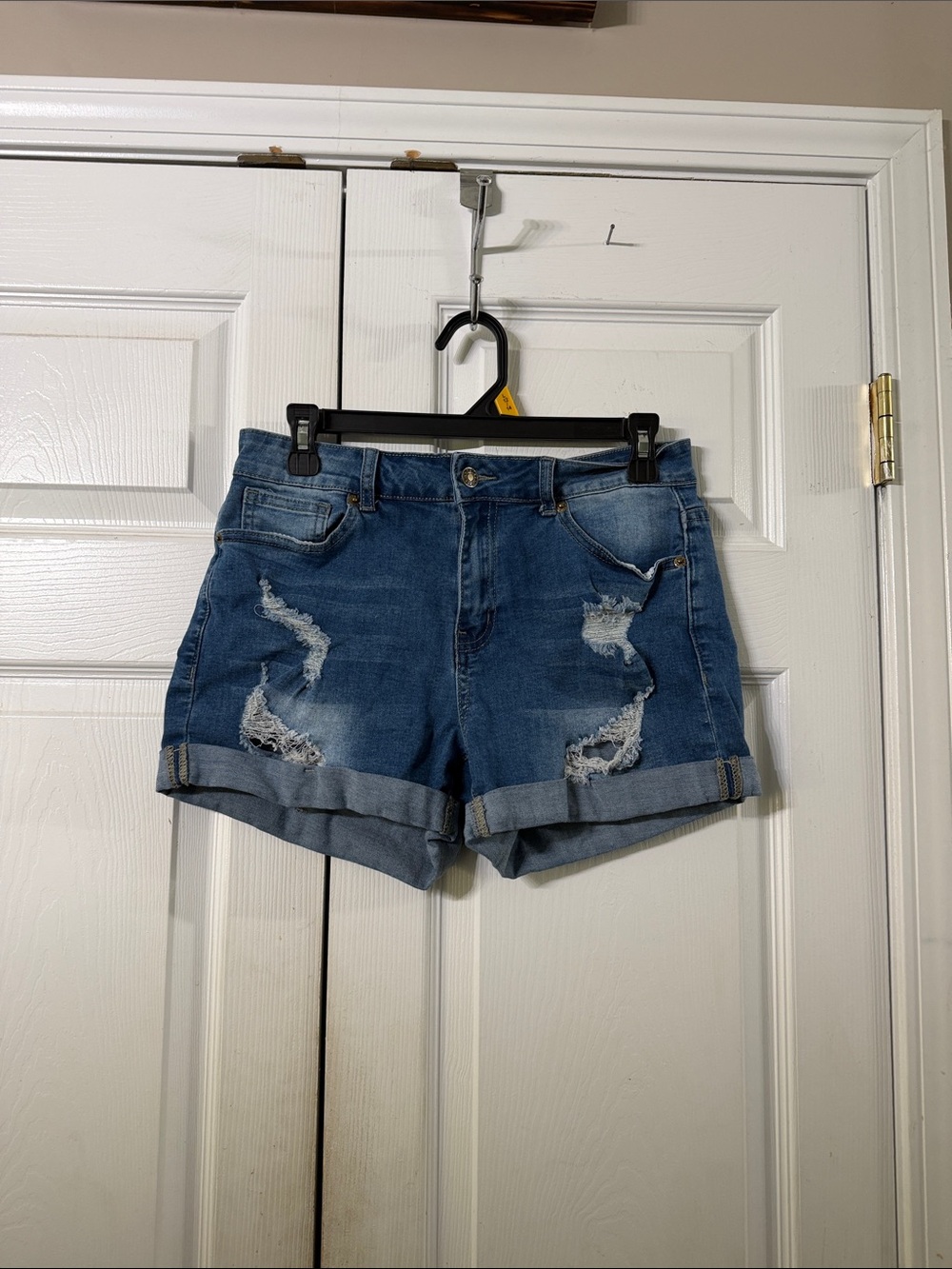 Distressed Roll-Cuff Denim Shorts - Blue Sz M NWOT
